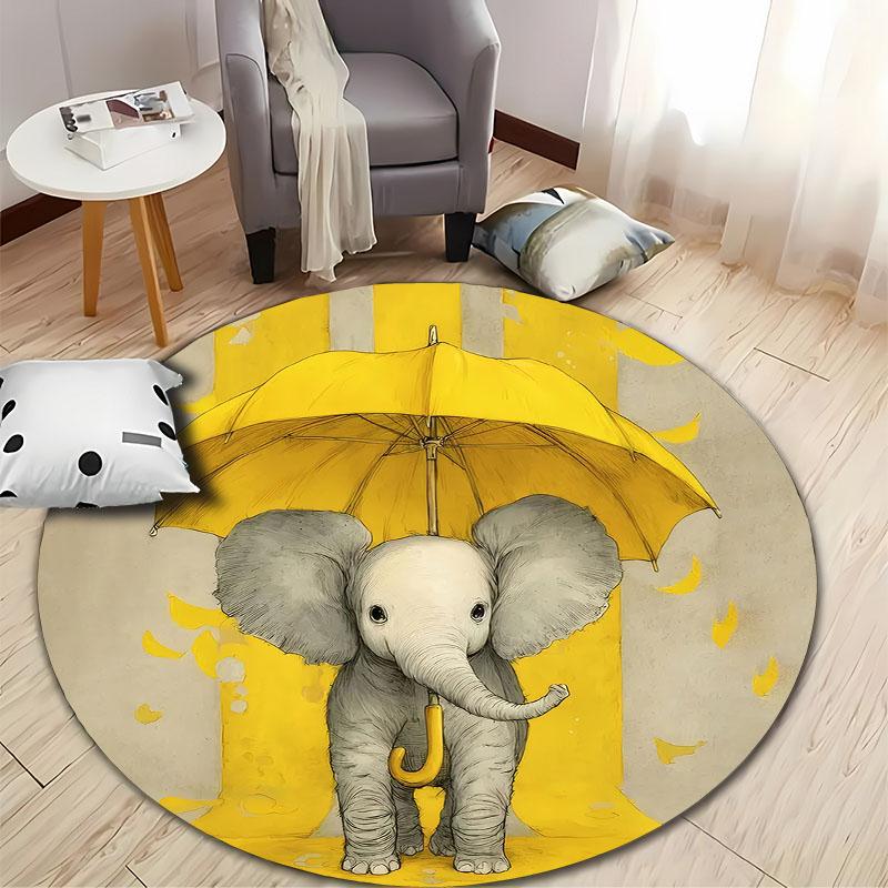 Charming Elephant Rug for Kids' Playroom Decor round carpet for home sofa bedroom, gift