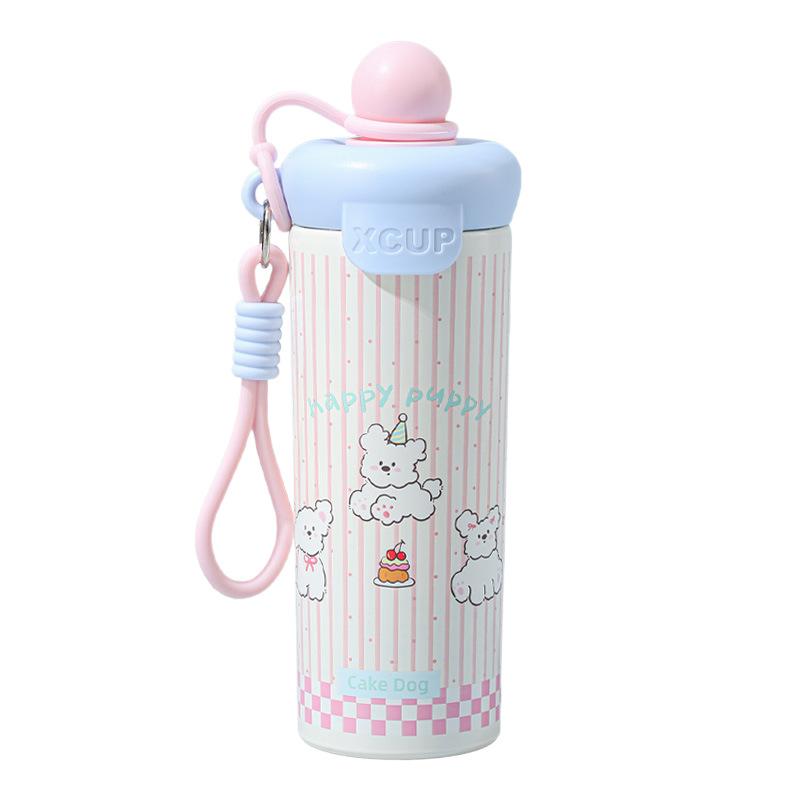

New cup stainless steel thermos cup high value water cup portable cartoon rope straw cup cute animal float 600ml