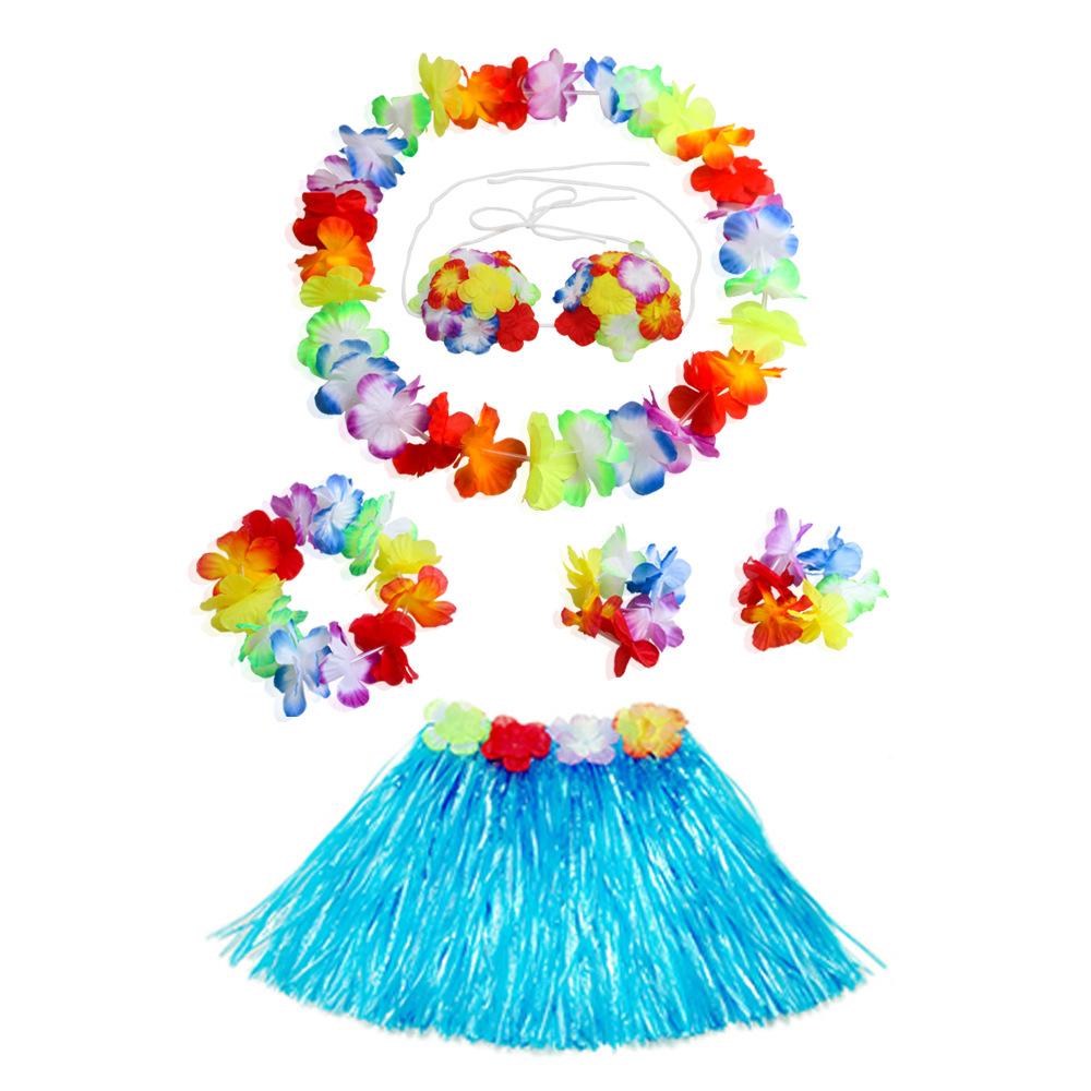 Party Adult Kids Hawaiian Grass Skirt Garland 6 Piece Set Festival Stage Performance Costume Outfit Props