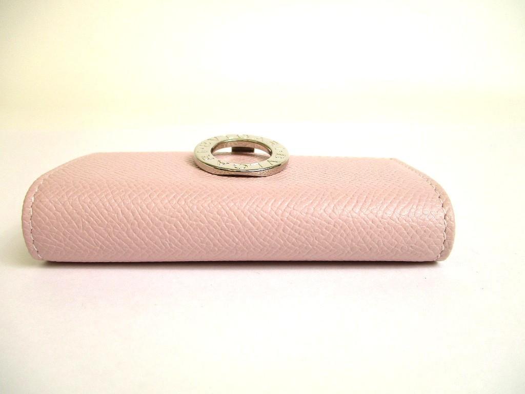 Authentic BVLGARI Light Pink Leather Logo Clip 6 Pics Key Chain #b031  Open Box