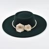 French Style Fedora Hat for Women 9.5CM Wide Brim Wool Bowler Elegant Fashion Formal Wedding Decorate Church Cap