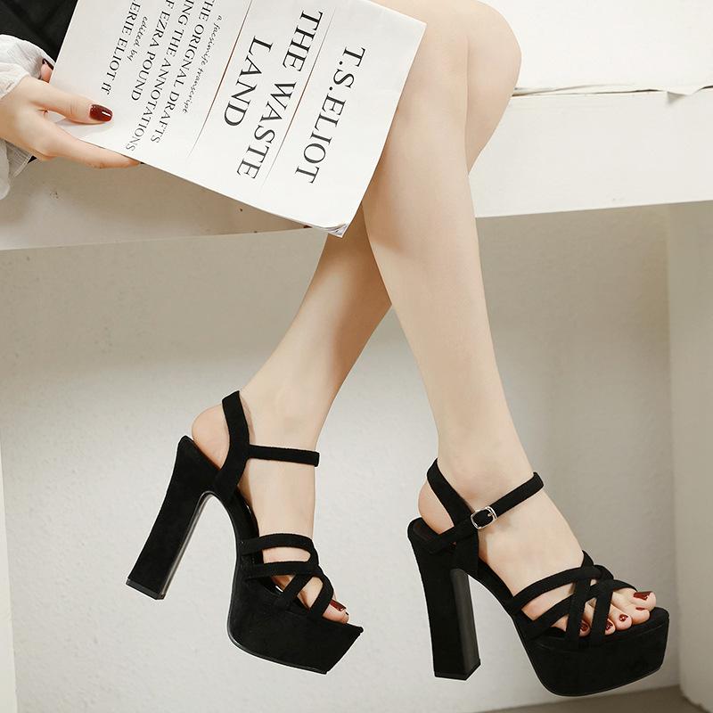 High heels women s shoes waterproof table thick heel summer word belt super high heel sandals 13cm 34