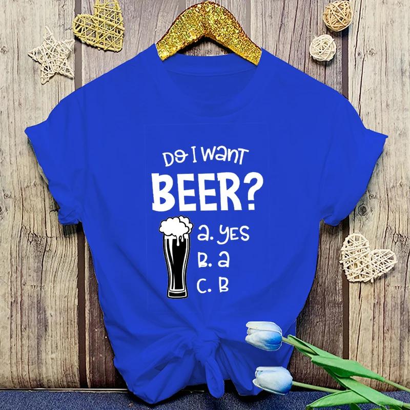 Damenmode Lustiges Will ich Bier Buchstaben Print T-Shirt Sommer Unisex Locker Lässig Übergröße Grafik T-Shirt Tops