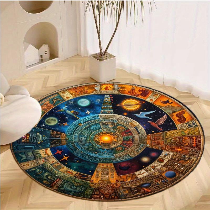 S Mayan Starry Sky Calendar Round Rug Nonslip Area Rug Office Chair Mat Carpet For Living Room Bedroom Home Decor