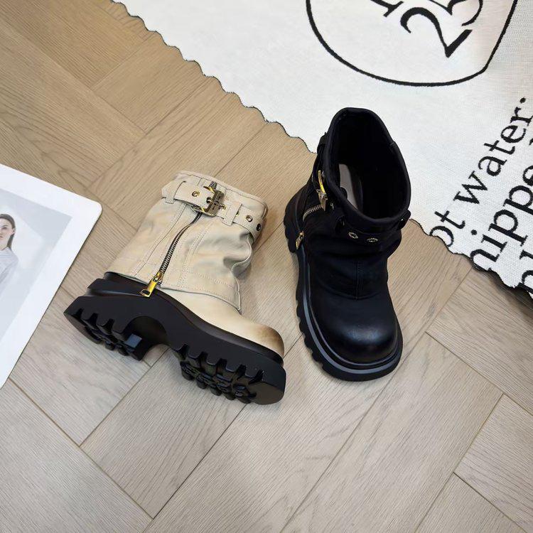 Women's Brown Retro British-Style Slimming Martin Boots, Knee-High, Thick Sole, Autumn 2025 Collection.