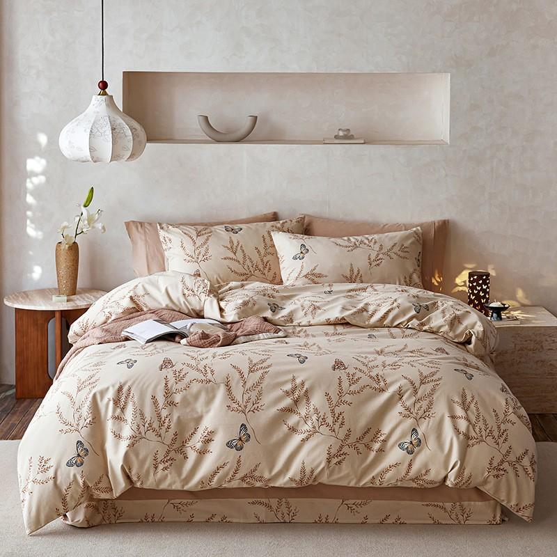 Cotton Flannel Bedding Set Soft Breathable All-season Bed Sheets Plant Floral Print Multiple Sizes