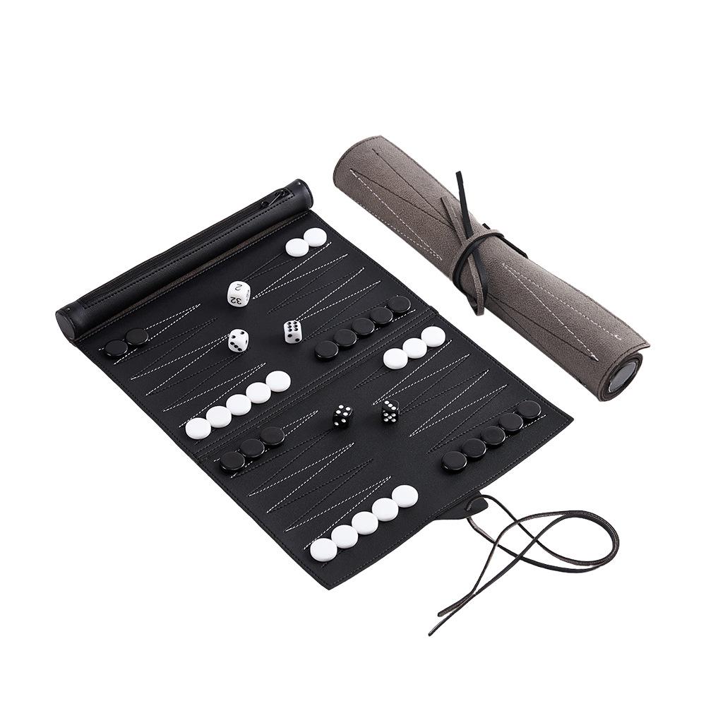 Portable PU Leather Backgammon Set with Acrylic Pieces