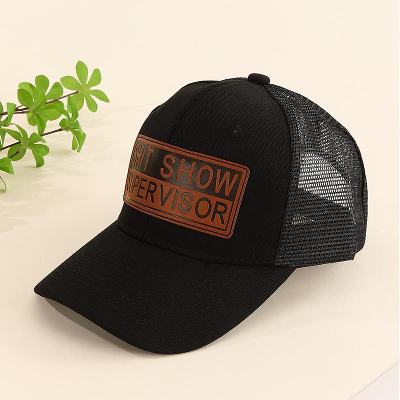 

SHIT SHOW Leather label embroidered baseball cap Outdoor sports event mesh baseball cap Hip-hop street Adjustable чорний