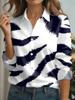 Autumn New Women's Shirts Gradient Stripes Print Blouse Lapel Neck Long Sleeve Office Ladies Tops Shirts Casual Womens Clothes