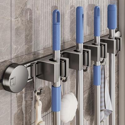 Mop & Broom No-Drill Wall Mount: Suction Cup Clip for Bathroom Storage