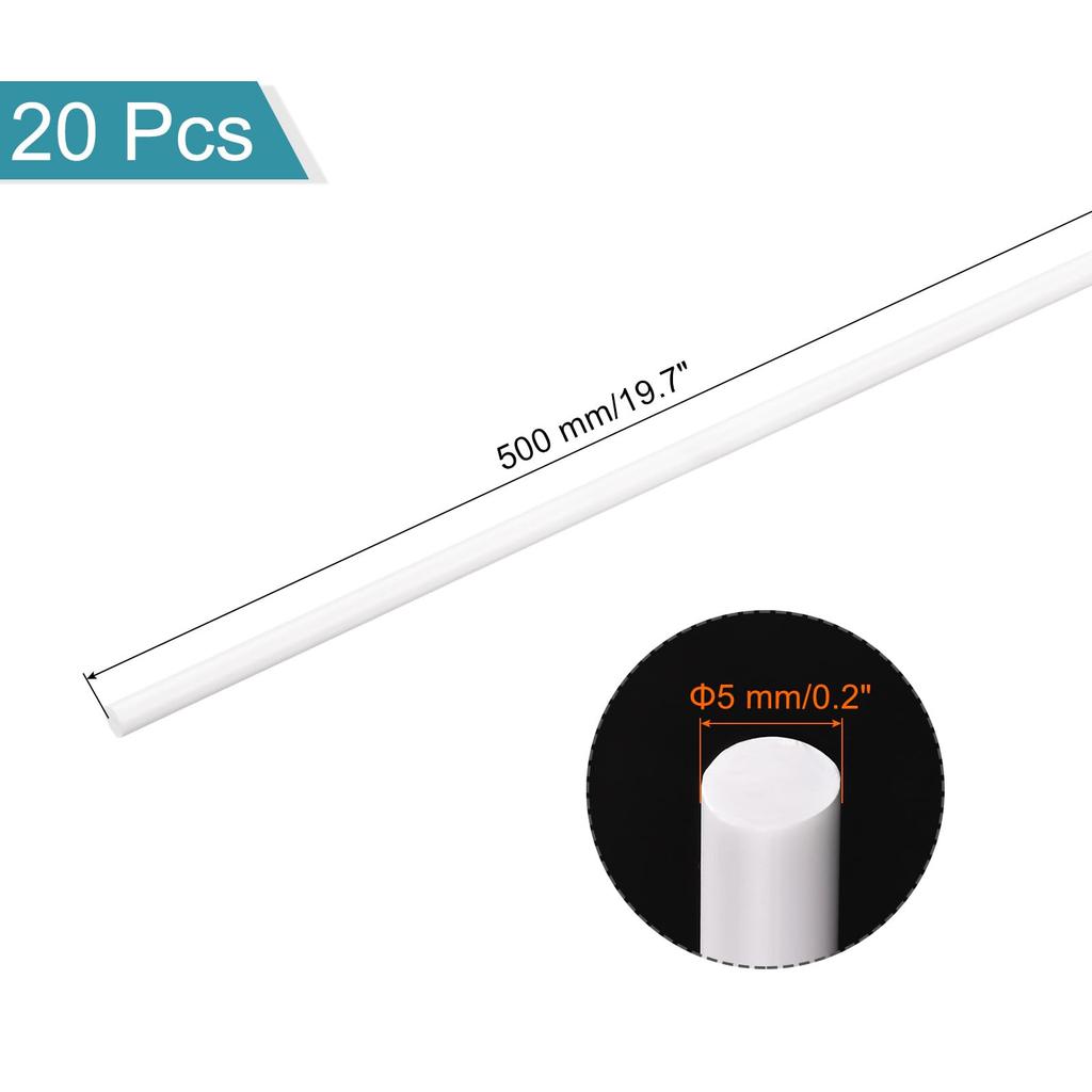 uxcell ABS Plastic Round Rods, 5mm x 500mm, DIY Model Making Materials, Architectural Model Making, DIY Sand Table, Pack of 20