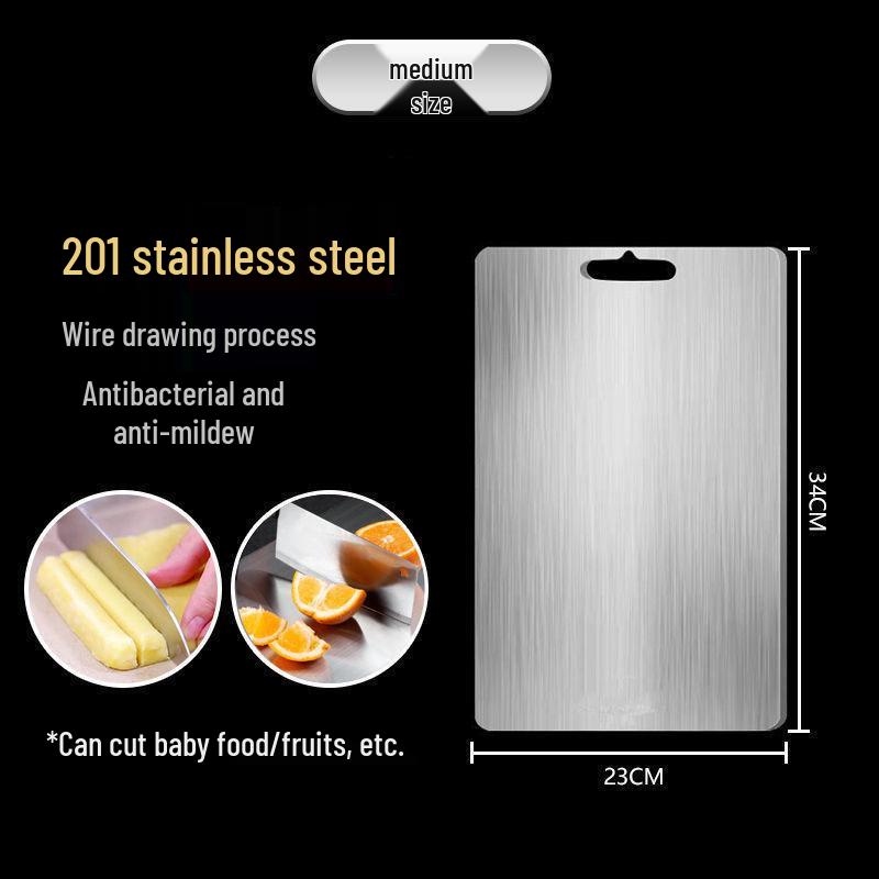 Stainless Steel Double-Sided Antibacterial Cutting Board with Rolling Pin Function - Mold-Proof, Food-Grade Chopping Block for Vegetables.