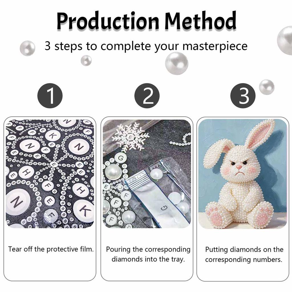 Grumpy Bunny Pattern Framed Pearl Painting Kit DIY 3D Sparkling Bead Canvas Art Relaxing Handmade Craft Gift for Women for Home Decoration