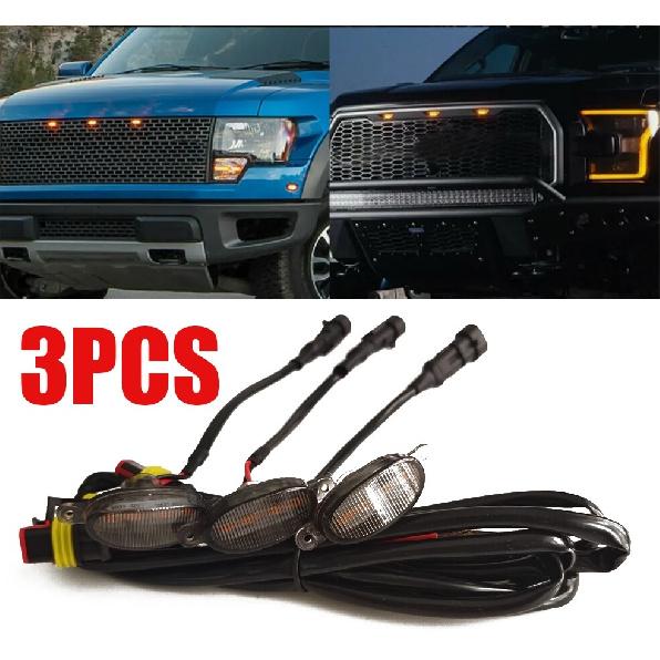 3X Raptor Style Smoked Lens Amber Led Front Grille Running Lights For Ford F-150
