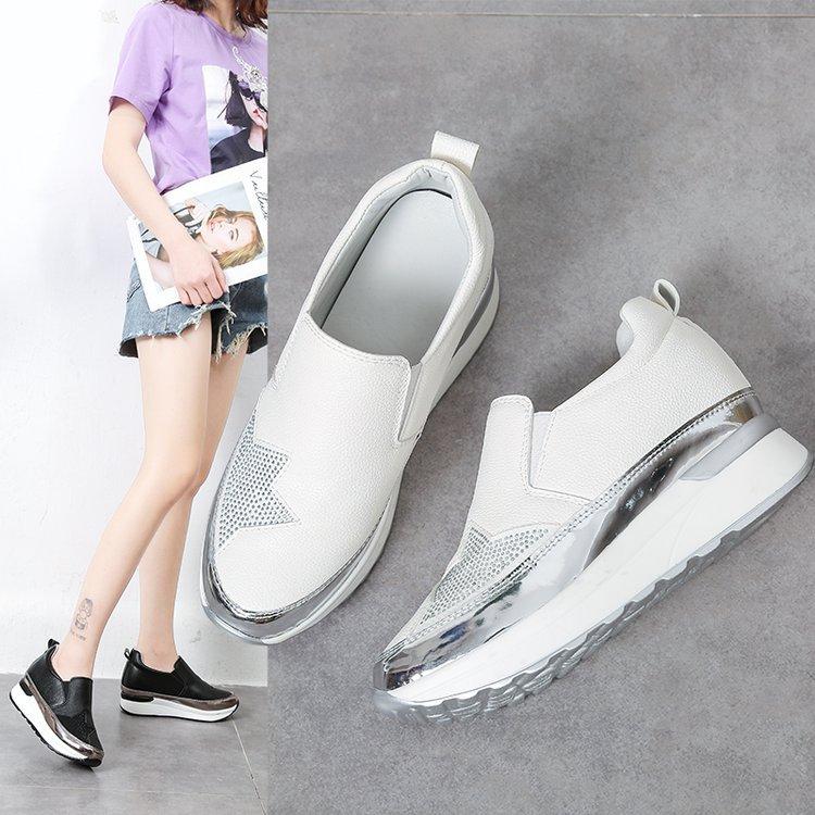 Cross-level large size 2025 summer new women's casual single shoes loafers muffin bottom inner height increase hot diamond foreign trade women's shoes