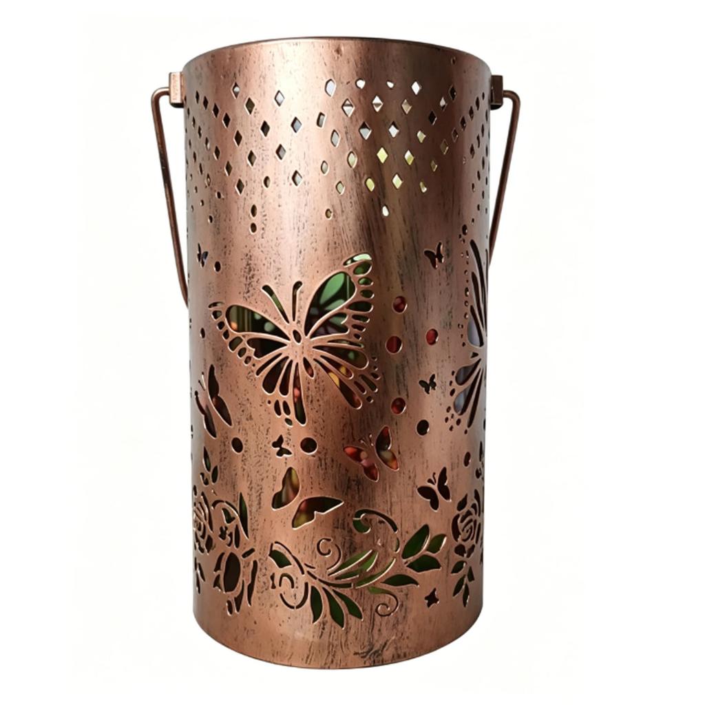 Solar Lantern Outdoor LED Hanging Solar Light Hollowed Out Garden Decor Outside for Patio Yard Porch Iron