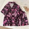 Sweet And Cool Girl Ice Silk Pajamas Women'S Summer Butterfly Print Short-Sleeved Loose Loungewear Set
