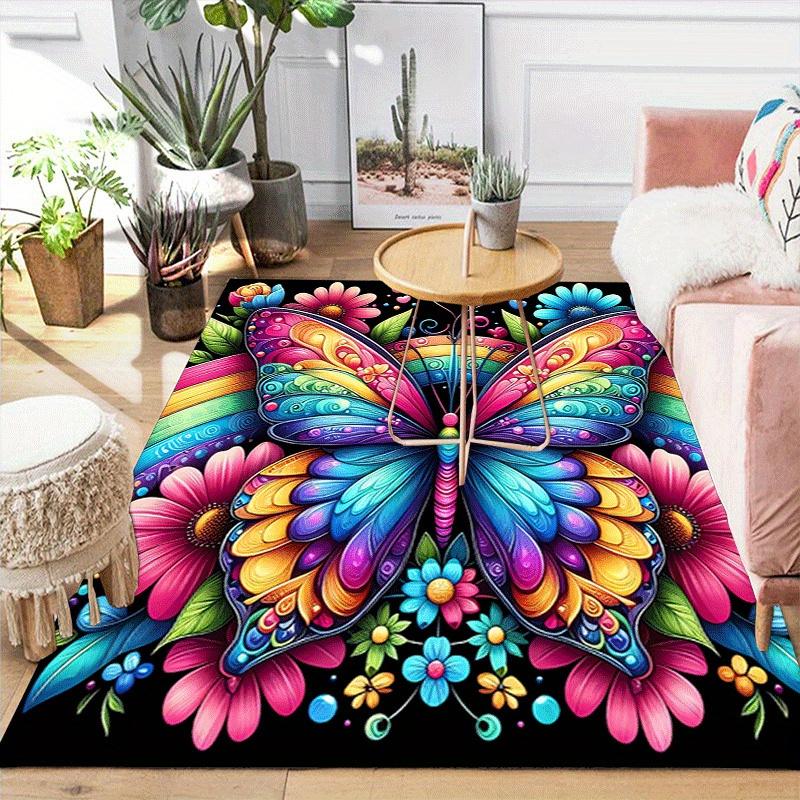 1pc Colorful butterflies Print, Design Indoor Area Rug - Soft, Anti-Slip, and Durable Gaming Room Decor for Bedroom