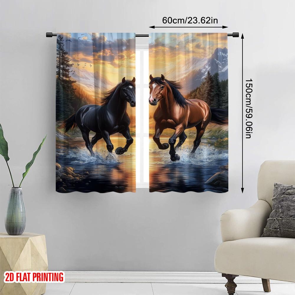 2 Stück, 2D-Flachdruck Kreative Vorhänge Galoppierendes Duo Vielseitiger Stoff (ohne Stange) Raumdeko Ideal für Schlafzimmer Wohnzimmer