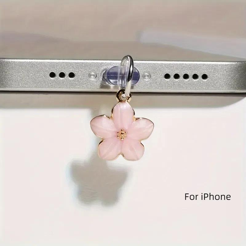 Sakura Flowers Phone Dust Plug Accessories Decoration Hanging Pendant For Iphone For Type-C Charging Port
