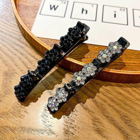 Korean Style Elegant Tight Anti-fall Side Bang Clip Shiny Rhinestone Flower Decor Double Layer Hairpin Hair Accessories