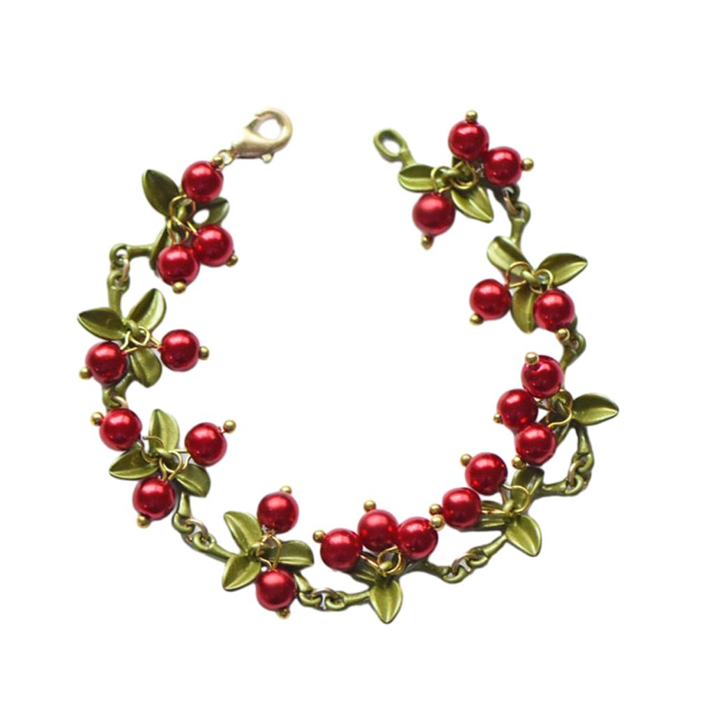 Sweet Spring Plant Bracelets for Women Vintage Statement Colorful Beads Cranberry Leaves Bracelet Bangle Female Jewelry