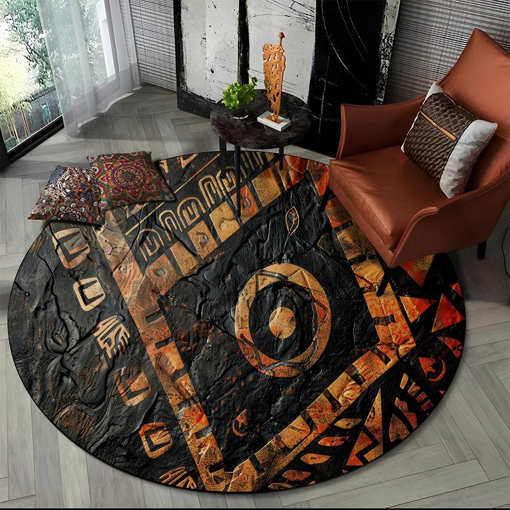 2025 New Ancient Egypt Hieroglyphic Mythology Wall Painting Glyph Round Carpet Rug for Bedroom Living Room Sofa,Decor Floor Mat