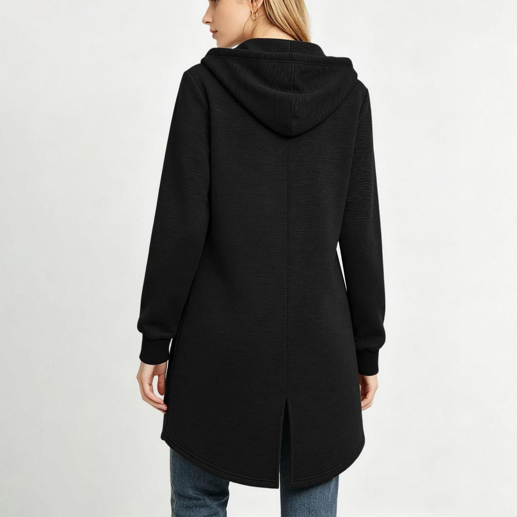 Women's Long Zip Up Hoodie Jacket Loose Fit Casual Outerwear with Pockets Lightweight Hooded Coat for Everyday Wear