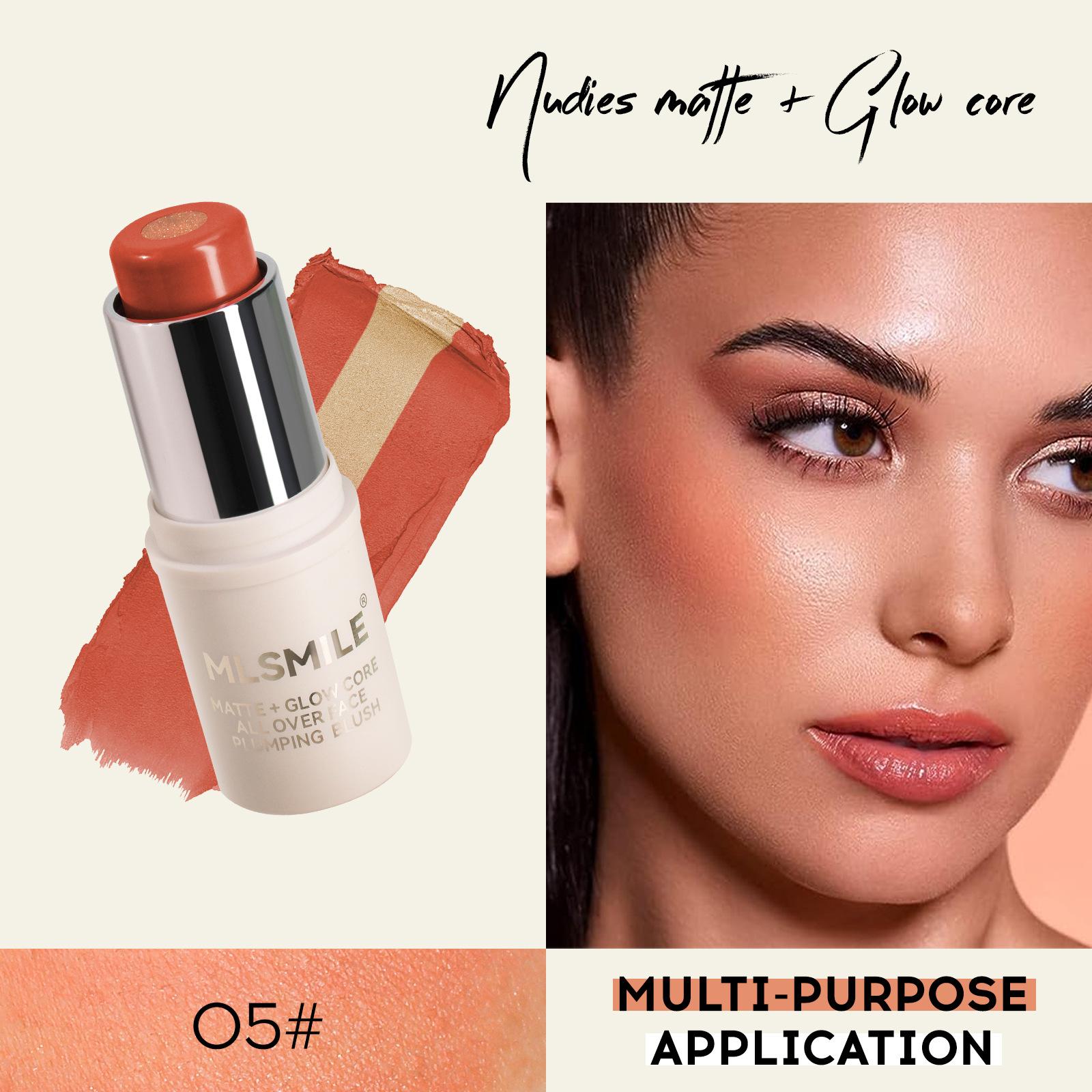 

MLSMILE Vitality Smooth Blush Eyeshadow Lip Multi-Purpose Transparent Lip Balm Brightens Color Lip Gloss Stick Sandwich Powder Bluser Stick 5#