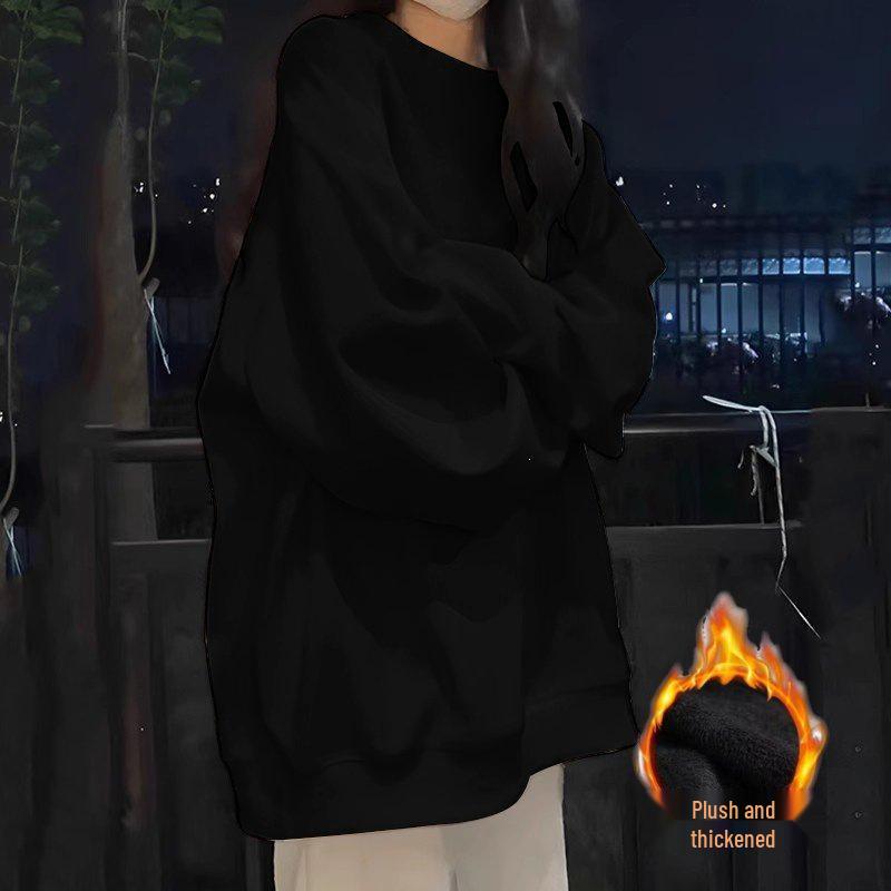 American White Crewneck Velvet Sweatshirt for Women: Autumn/Winter Loose Fit