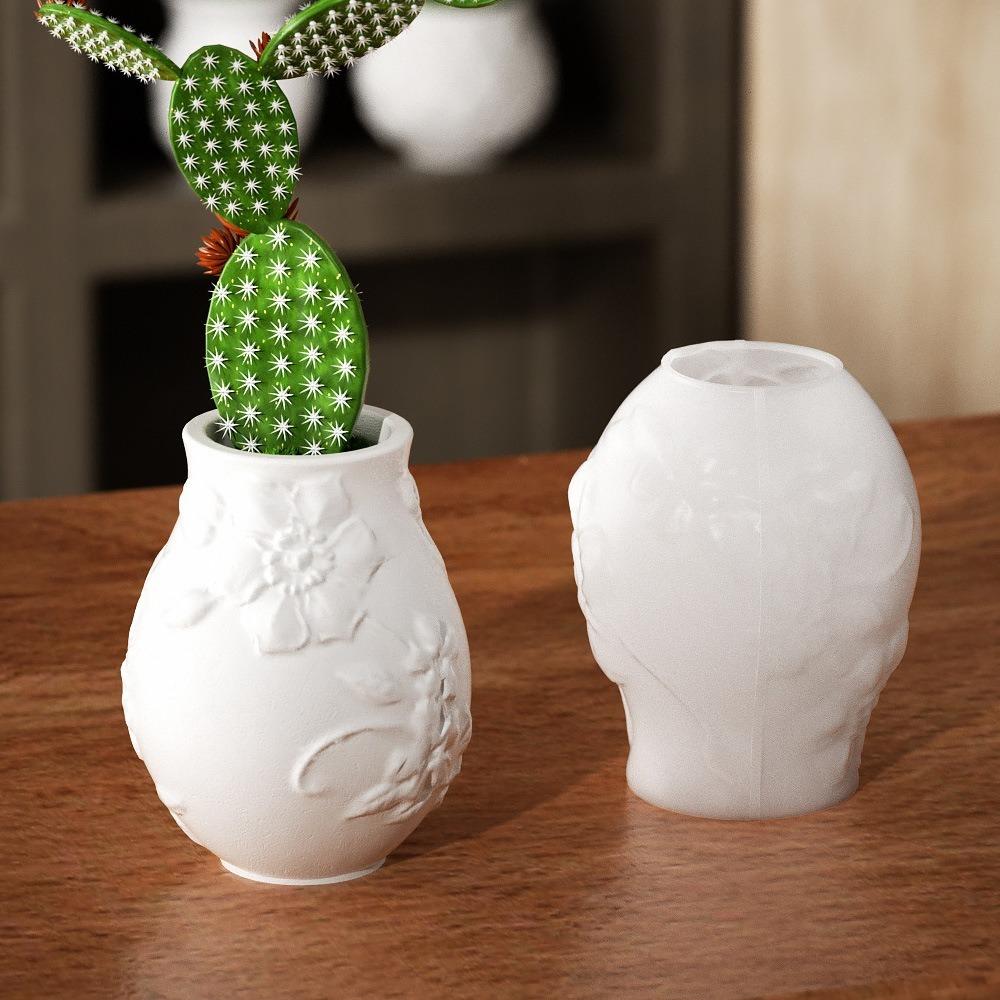 Embossed Flower Vase Silicone Mold Cute Storage Jar Mold Resin Dropping Mold Home Living Room