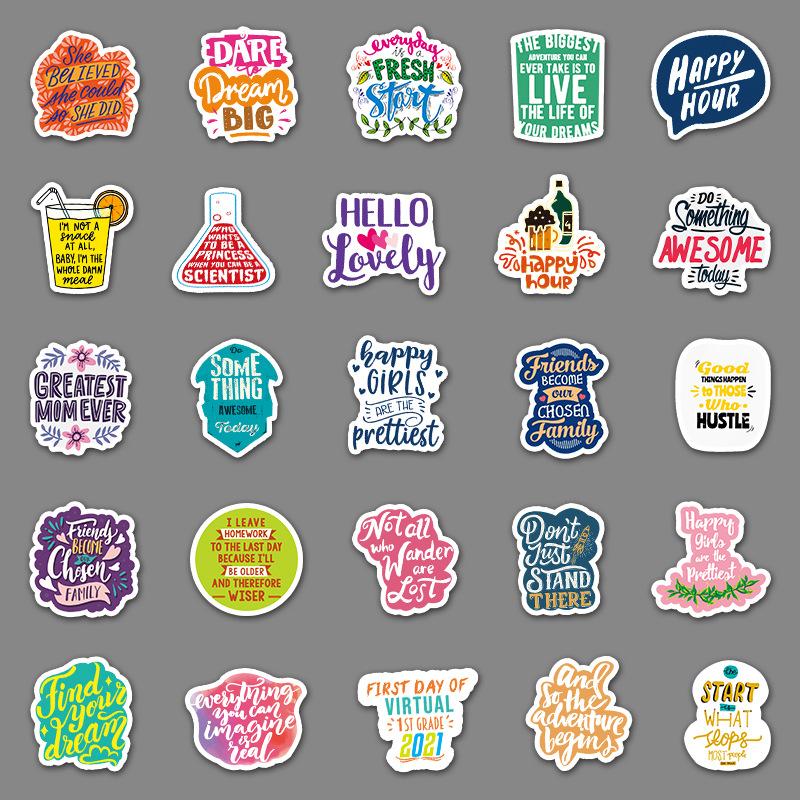 100 Inspirational English Learning Slogans Doodle Stickers Luggage Tablet PC Car Fridge Decorative Stickers