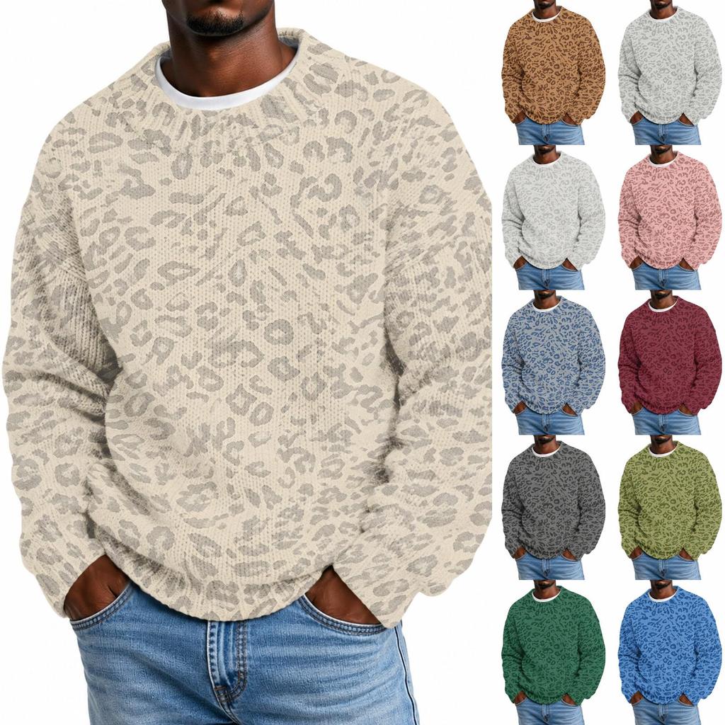 Men's Casual Long Sleeve Button Down Shirt with Leopard Print for Spring and Fall