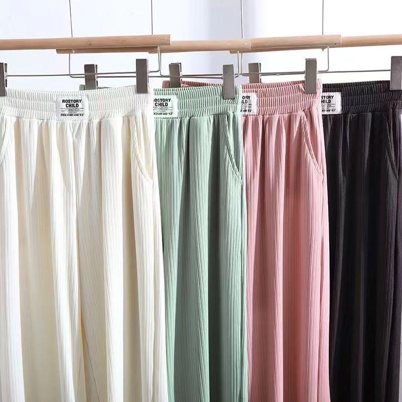Petite Summer 2026 Ice Silk Wide-Leg Pants: Thin, Relaxed Fit Casual Long Trousers