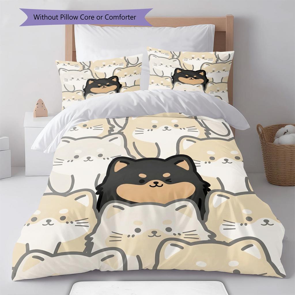 Shiba Inu Pattern Bedding Quilt Set Quilt Cover Pillowcase Home Decoration Birthday Gift (1 * duvet cover + 2 * pillowcase, without core)