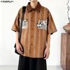 INCERUN Summer Men Lapel Neck Short Sleeve Patchwork Striped Casual Shirts Tops