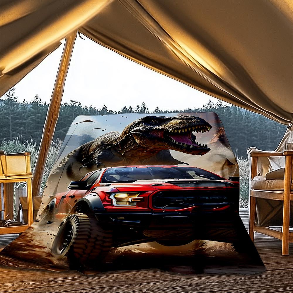 1pc Dinosaur Adventure Outdoor Flannel Blanket , Machine Washable Perfect Gift for Birthday , Holiday Travel Accessory , Durable Material