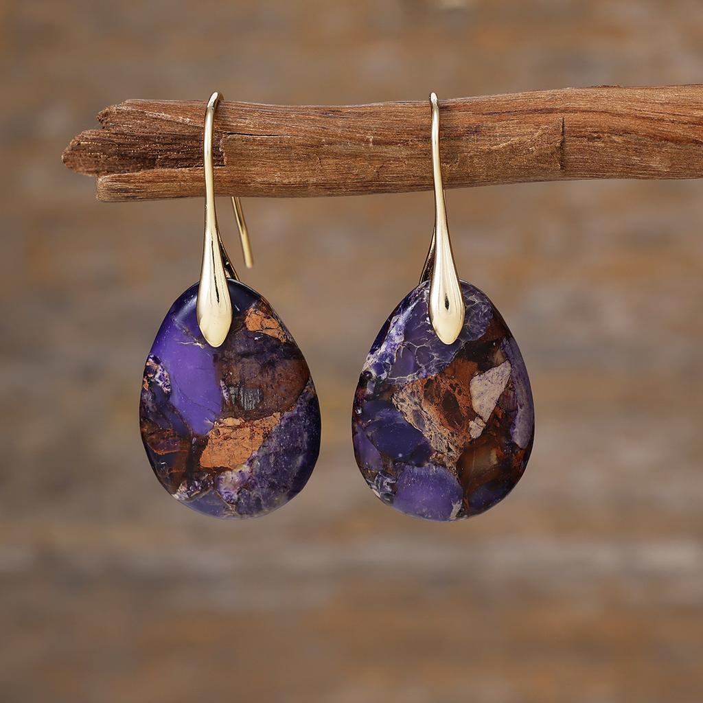 Luxury new ethnic style natural emperor stone water drop earrings light luxury European and American jewelry earrings