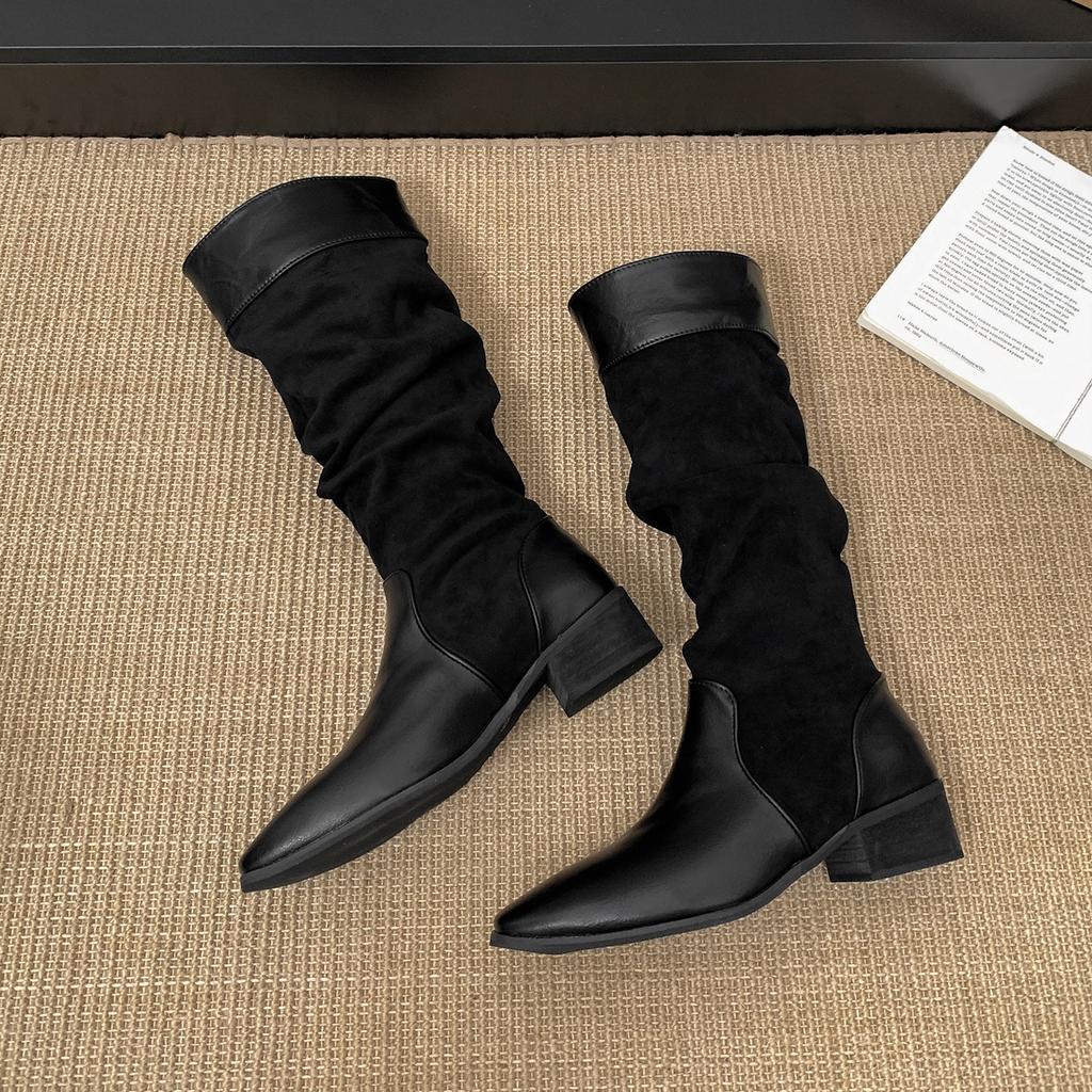 Brown retro but knee thick heel boots children's boots 2025 new autumn thin and heightened heap knight boots