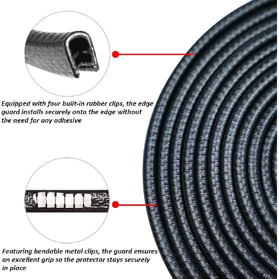 16.5FT(5M) Car Door Edge Guards U-Shaped Trim Edge Protector With Built-In Metal Clips, Scratch And Ding Protection For Cars And Trucks, Black