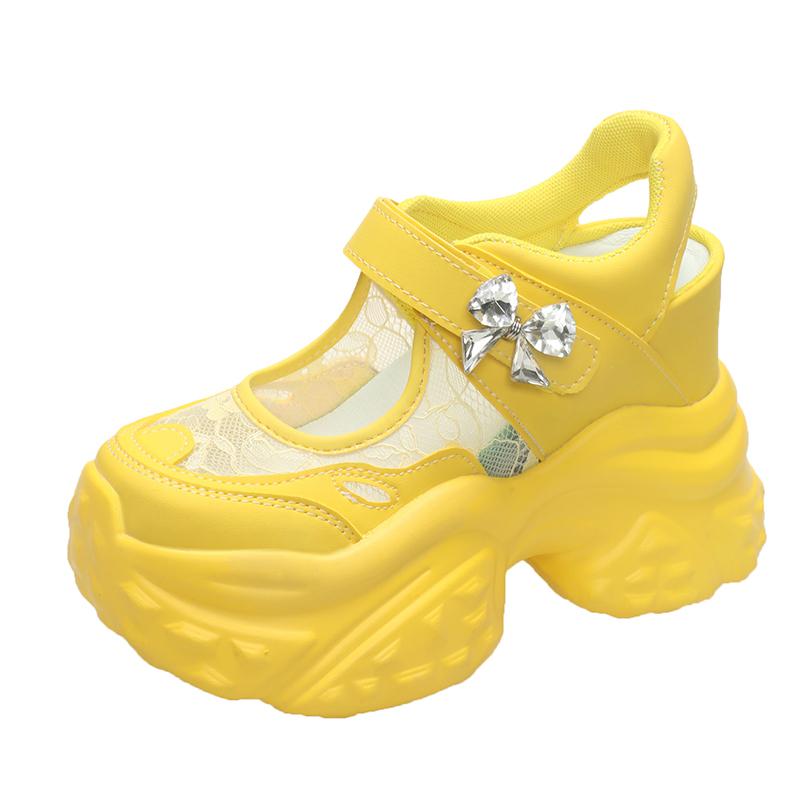 11CM New 2025 Summer Women Sports Sandals Non Slip Soft Breathable Thick Platform Sneakers Heels Bling Comfortable Mesh Sandals