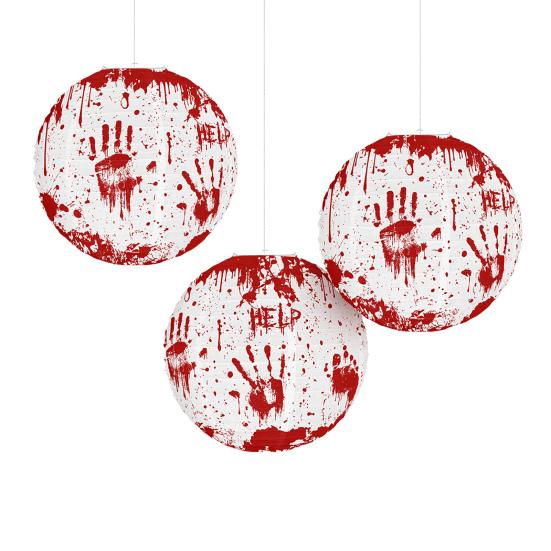 Halloween Blood Handprint Paper Lantern Spooky Hanging Round Lantern for Parties Haunted Houses Home Decoration