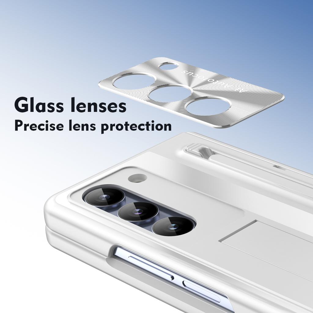 For Samsung Galaxy Z Fold5 5G Case Hinge PC Kickstand Phone Cover with Tempered Glass Film/Stylus