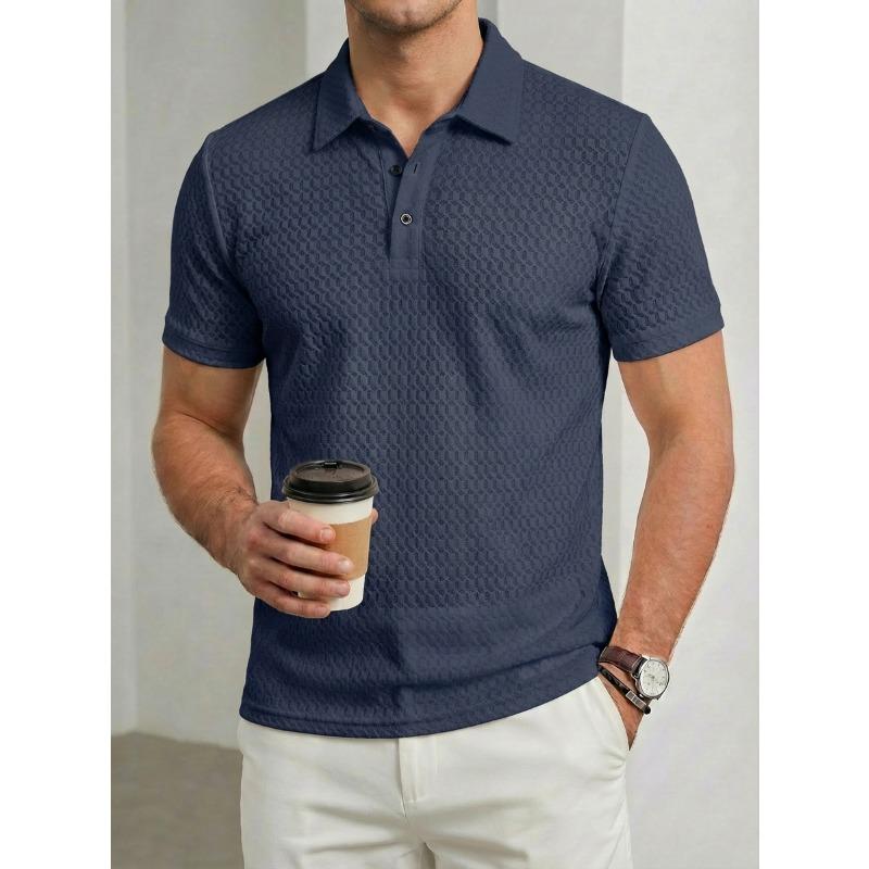 Men Textured Jacquard Short Sleeve Polo Shirt