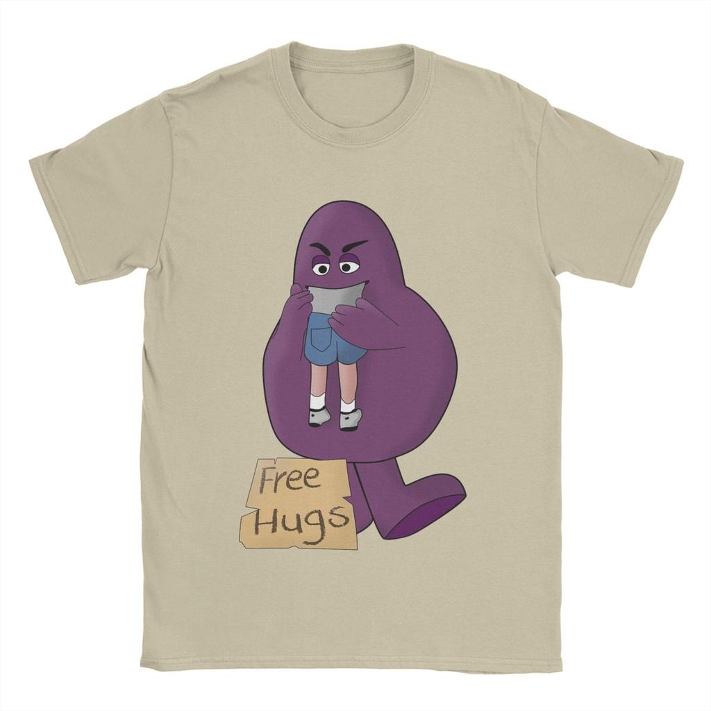 Hungry For Free Hugs From Grimace Men's T Shirts Novelty Tee Shirt Short Sleeve Crewneck T-Shirts Pure Cotton Gift Idea Clothes