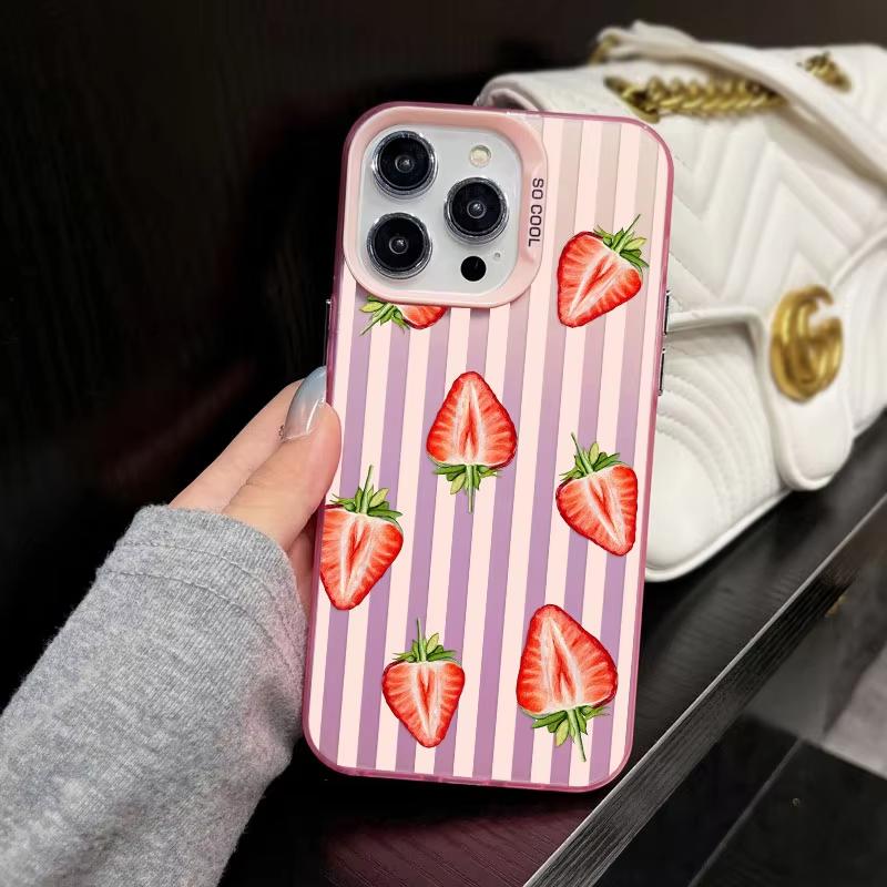 Striped Fruit Pattern Laser Phone Case For IPhone 15 17 Pro Max 16 14 Pro Max Plus 12 11 13 Mini Pro Max Shockproof Back Covers