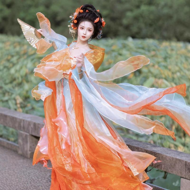 Butterfly big-sleeved shirt Hanfu women's Tang Dynasty chest-length balsam skirt set heavy industry embroidery super fairy autumn princess dress