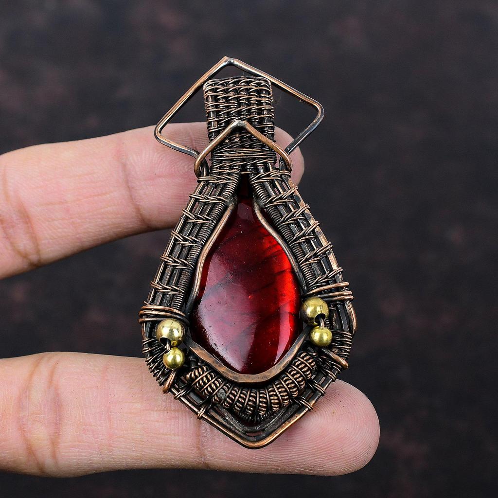 Red Fire Labradorite Pendant Copper Wire Wrapped Pendant Natural Gemstone Pendant Handmade Jewelry Copper Wire Wrap Jewelry Pendant For Gift