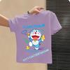 Doraemon Children's Pure Polyester Short-Sleeved Boys' Sports Shirt, Girls' Casual Top, Big Bear Cartoon Print Summer T-Shirt