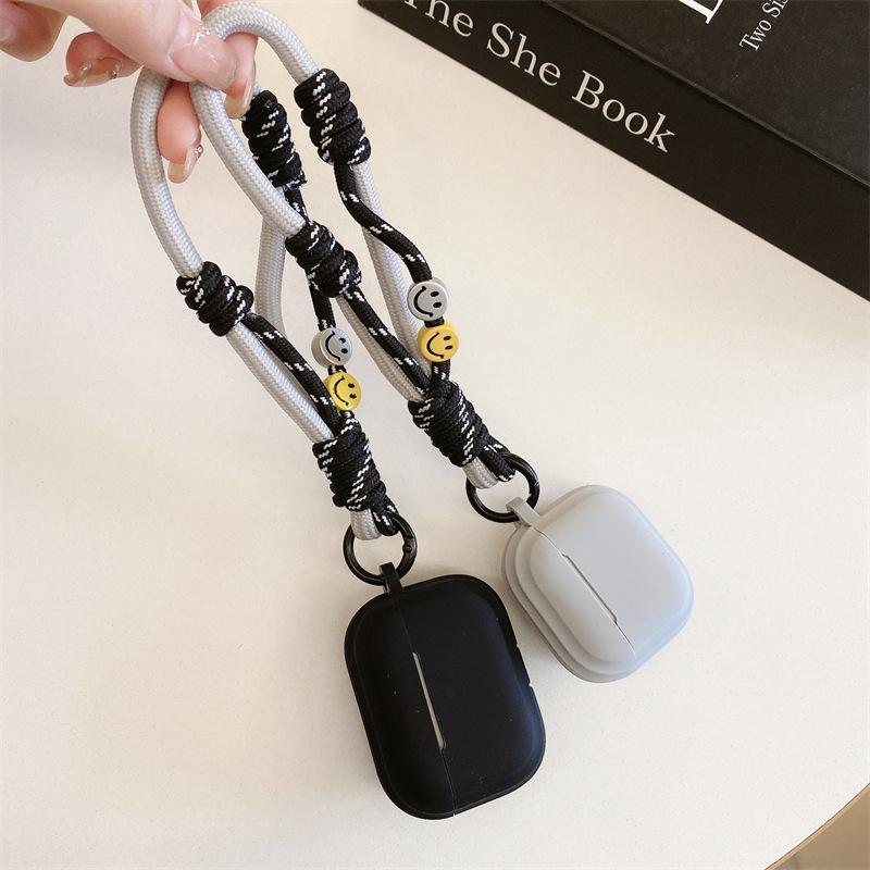 ins solid color smiley face hand rope for AirPods 1 generation protective cover second generation 1 generation pro1 apple bluetooth headset case